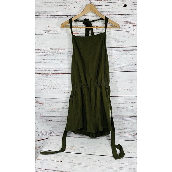 Shein Army Green Romper Open Back Halter Style Tie Waist Teen Sz Large 1 Piece - Picture 3 of 10